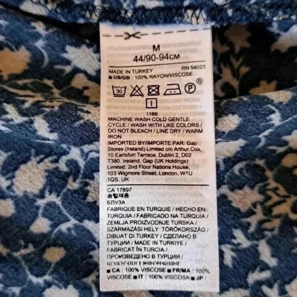 Banana Republic Floral Long Sleeve Elastic Waist Peplum Top Blue Blouse M - Picture 4 of 12